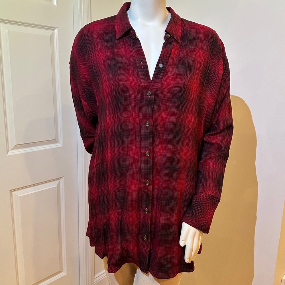 J. Jill Red and Black Plaid Button Down Shirt